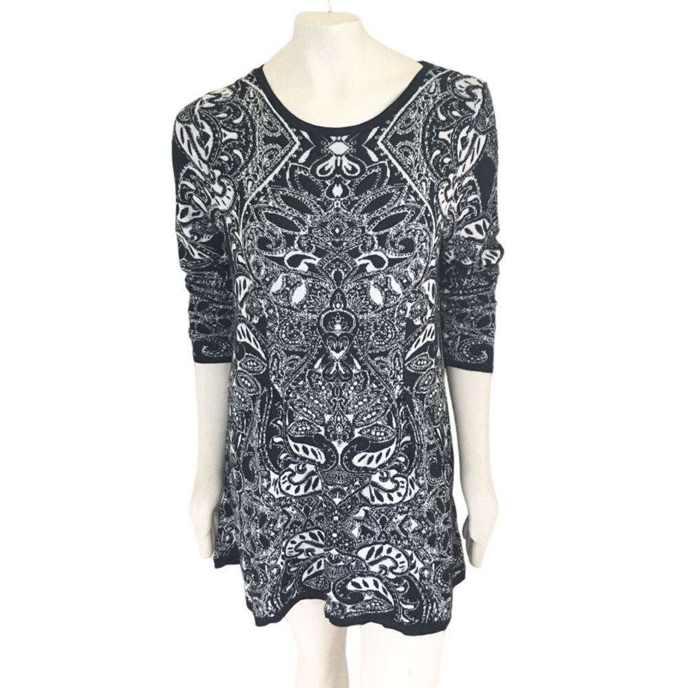 STYLE & CO Ethnic Printed Lightweight Sweater Dress  Black White SZ LP